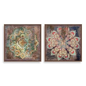 2 Piece Framed Canvas Wall Art Vintage Flower Canvas Prints Home Artwork Decoration for Living Room,Bedroom - 16"x16"x2 Panels