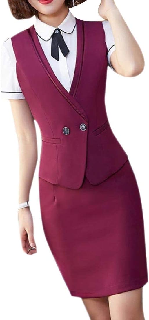 VITryst Women Shirt Vest Short Sleeve Trim-Fit Bodycon Skirt Jacket 3 Pc Suit