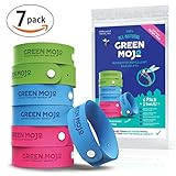 Green Mojo 100% Natural Mosquito Repellent Bracelet - Family Multi Pack 7-COUNT Extra Wide Bracelets - Safe & Easy Insect Repellent - Improved Geraniol Formula - No DEET - Safe for Kids