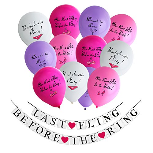 Konsait Bachelorette Party Decoration Kit, Bachelorette Party Banner Last Fling Before The Ring Banner Plus Bachelorette Party Balloons Naughty (12pcs,10