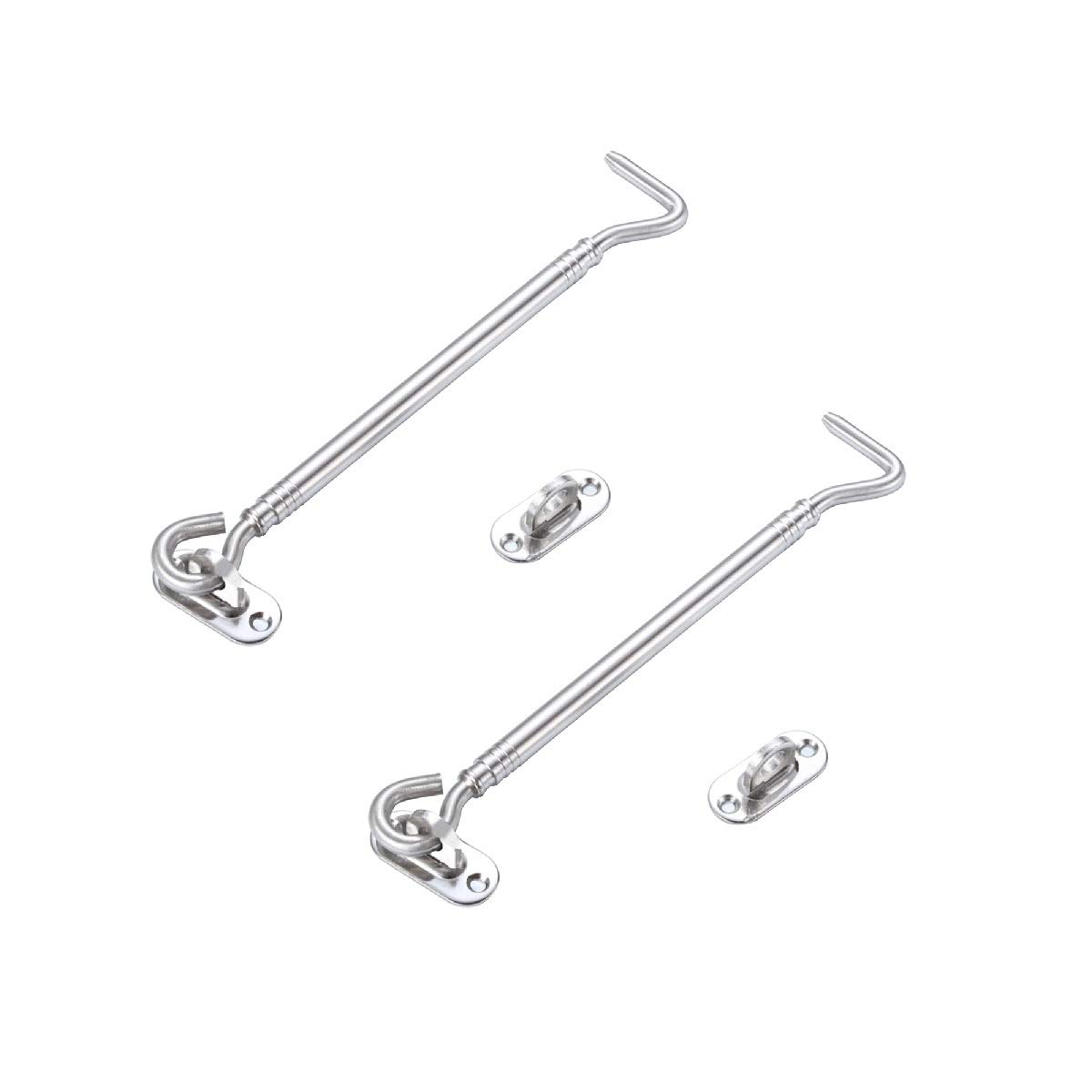 Thickened Stainless Steel 8 Inch Cabin Hooks Eye Latches, Suitable for Cabinets Doors Toilets Garages Gates Boxes, Door Locks, Kennels Fences Window Locks, 2 Pcs
