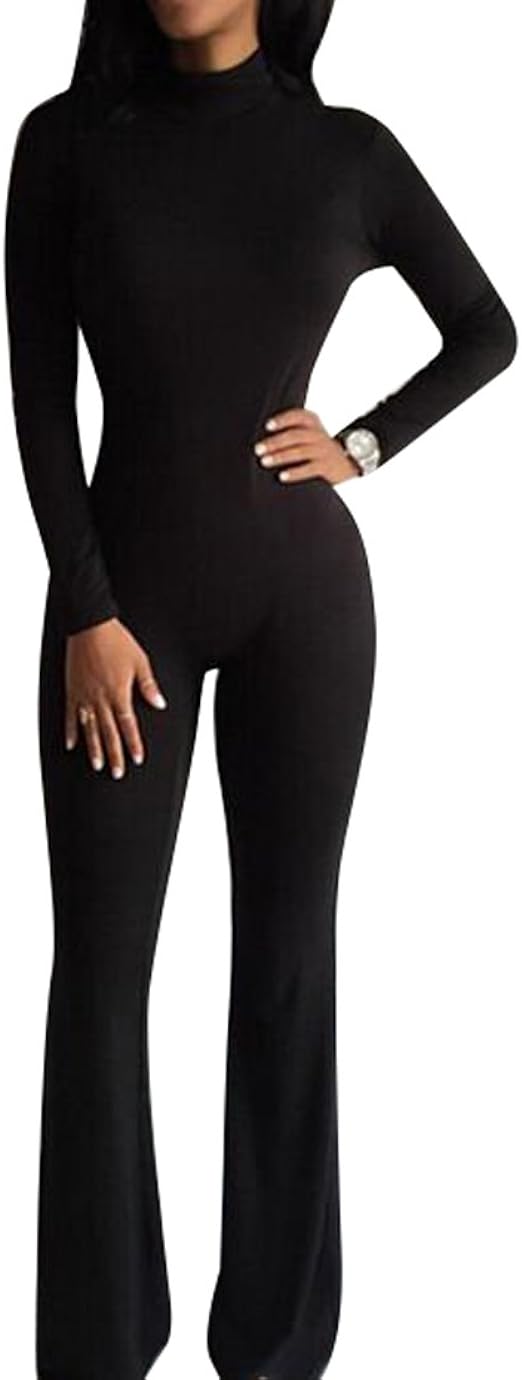 Eforward Damen Jumpsuit Langarm Hochgeschlossen Spielanzug Hosen Lang
