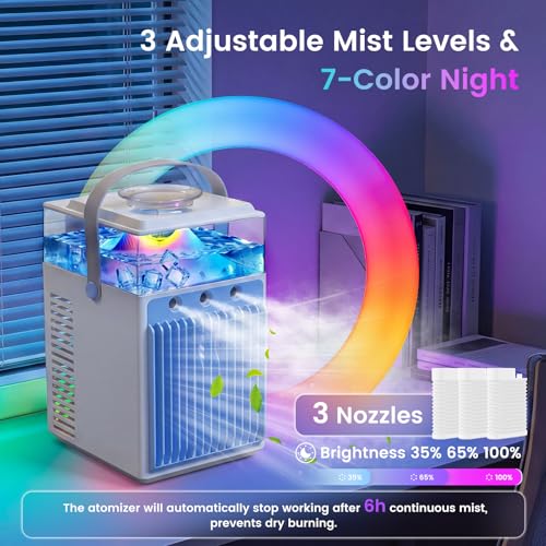 5 in 1 Mini Mobile Air Conditioner, Portable Fan, Air Conditioner Fan with 3 Speeds and 3 Mist Modes, APP Control, No Evacuation Air Conditioners for Room Car, 6 Ice Cubes
