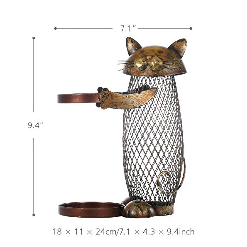 image for Tooarts Cat Wine Holder Cork Metal Wine Barrel Cork Storage Cage Table