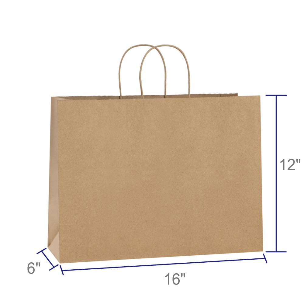 BagDream 100Pcs 16x6x12 Inches Kraft Paper Bags with Handles Bulk Gift Bags Shopping Bags for Grocery, Mechandise, Party, 100% Recyclable Large Brown Paper Bags