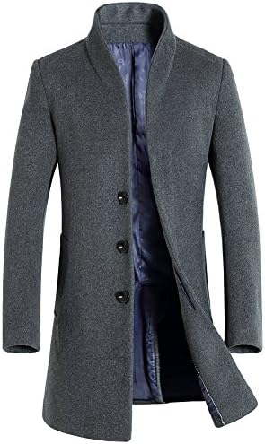 Yeexue Men's Wool Classic French Front Business Coat Fashion Slim Fit Long Jacket (Gray, M)