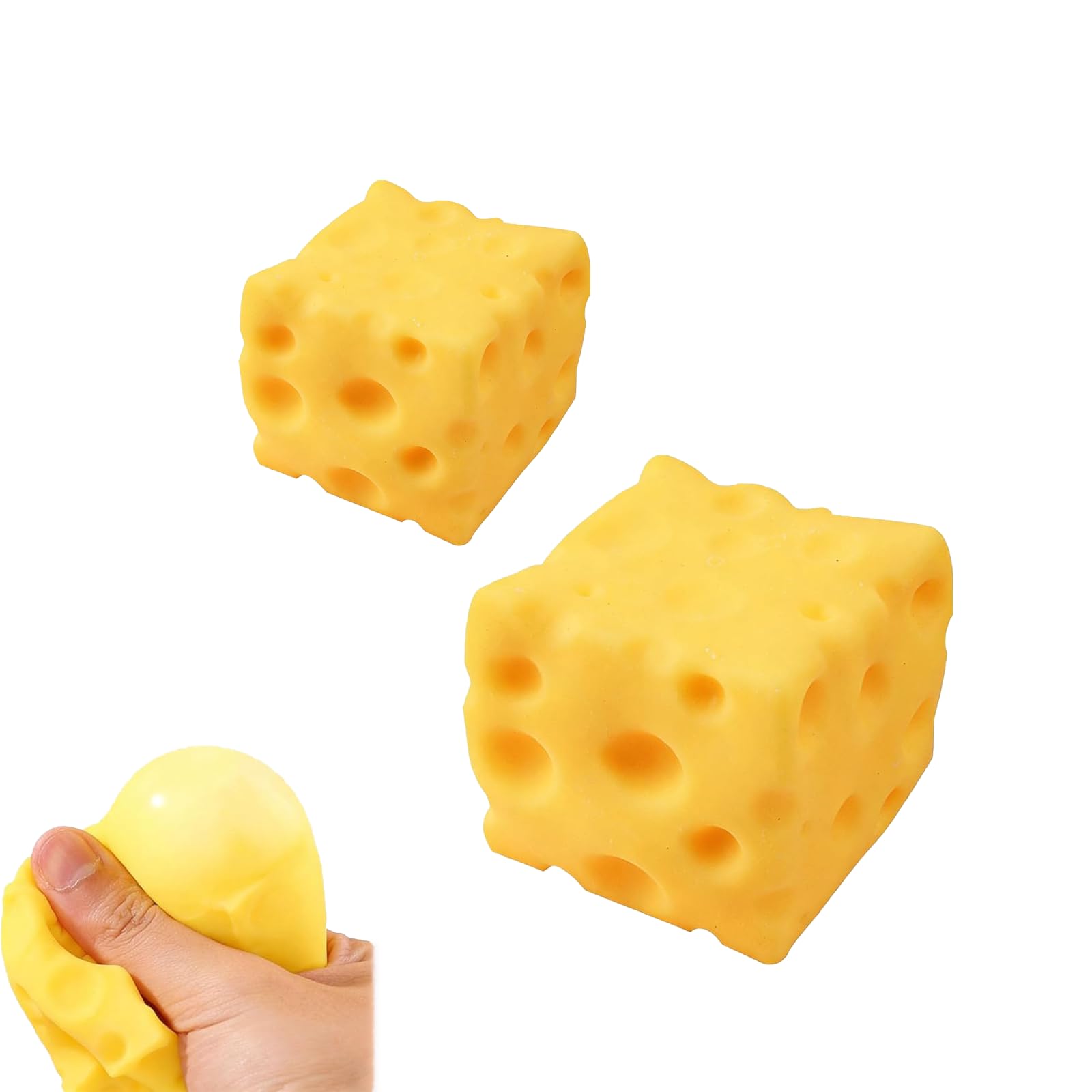 Yellow Cheese Squeeze Toy, Soft Rebound Squishy Cheese Cube, Food Theme Fidget Toy for Stress Relief & Relaxation, Portable Sensory Squishy Stress Ball for Adults, 2 Pack