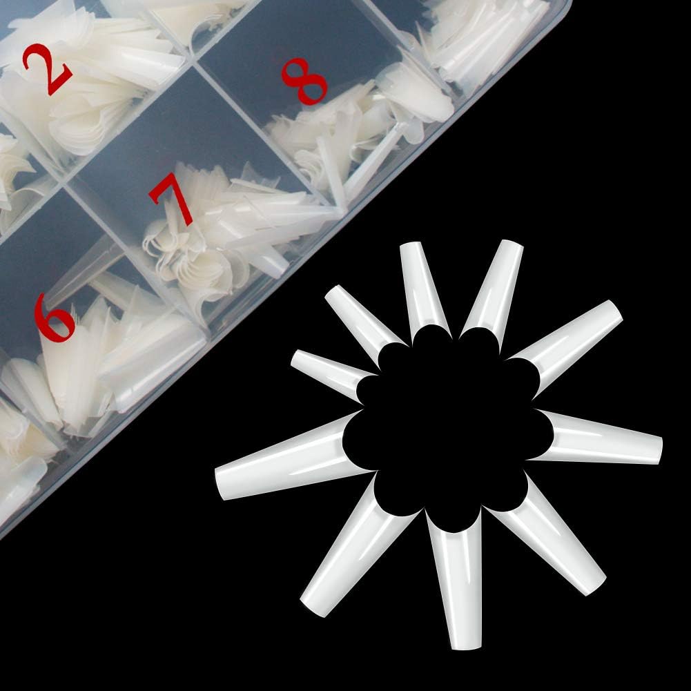 Fake Nail Tips - Coffin Shaped Acrylic Nail Tips MISMXC 500pcs Ballerina Half Cover False Nails with Case for Nail Salons and DIY Nail Art, 10 Sizes