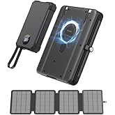 SOLUPUP 10000mAh Solar Power Bank, Detachable Solar Panel, 14W Foldable, Magnetic Charging, 5 Port Fast Charging, IPX5 Waterproof, Works Separately for Phones/Tablets, Camping Outdoor