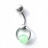 TOOLSSIDE VCH Piercing Jewelry with Calming Stone Chinese Jade Stainless Steel Belly Button Ring Navel Piercing Jewelry Belly Rings for Women 14G Belly Button Piercing