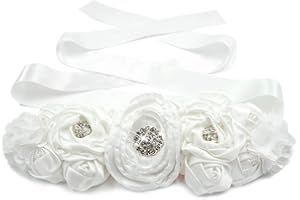 Lujuny Floral Bridal Maternity Sash Belt – Satin Ribbon Belly Band for Wedding Pregnant Baby Shower Party Photoshoot
