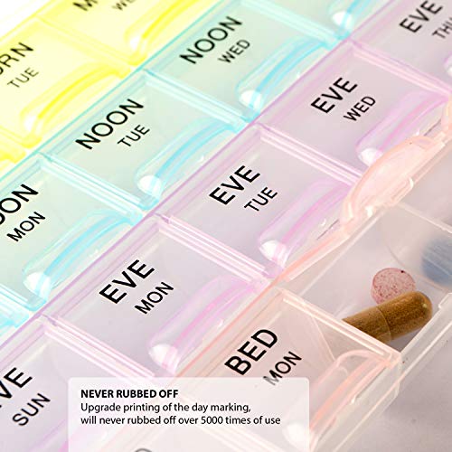 Deke 28 Daily compartments Pill Organizer case, 4 Times/Day Slot, Weekly dosis Container Boxes, Medicine Holder, Pills Medication Dispenser Box, Vitamin, Supplement, Perfect f/Travel, Ideal for Purse