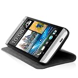 EasyAcc Mini Suction Cup Closure HTC ONE M7 Leather Case Folio Flip Cover for HTC ONE M7 (Premium PU Leather, Black, Slim, for Men)