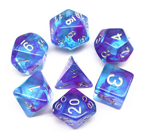 HD Dice DND Dice Set RPG Dice Fit Dungeons and Dragons D&D Pathfinder MTG Role Playing Games Polyhedral Dice Blue Transparent Dice with Purple Swirls