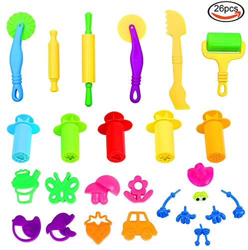 JPSOR 26 Pcs Smart Dough Tools Kit with Molds and Extruder Tools, Animal and Plant Shape, Random Color