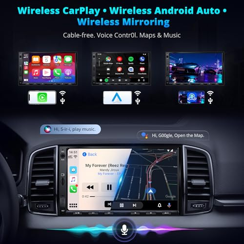 ATOTOEXCEL A5L 7 Inch 2 Din Android Car Radio, CarPlay & Android Wireless Car Radio, Touchscreen Radio, Wi-Fi Tethering/BT/USB, 24-B EQ DSP, OBD2 Scanner, GPS Tracking, HDMI Output, 2+32G, FM/RDS