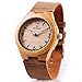 Wooden Watch, Women's Quartz Watch Bamboo Case with Brown Cowhide Leather Strap