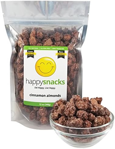 Happy Snacks Cinnamon Almonds - Sweet & Crunchy Candied Almonds Perfect for Snacking, Salads & Desserts - Resealable Pouch (12 oz)