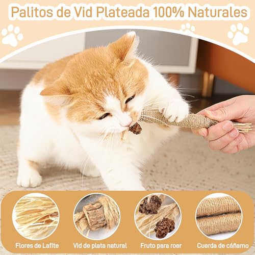 KIZCGE 7PCS Natural Silvervine Dental Sticks, Juguetes para Masticar Gatos | Cuidado Dental y Limpieza de Dientes - Mordedera para Gato, Bite Resistant, Relieve Anxiety, Boost Appetite