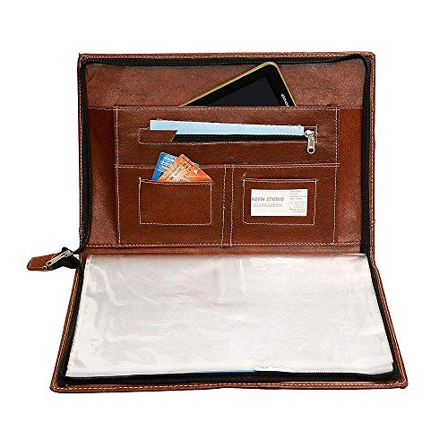 VOFFY Premium File Folder B4-Size Documents Certificate Waterproof Leatherette Material Organizer Files with Pockets 20 Leafs,Zip Closure,Card Holder (Black)
