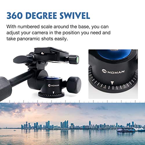 Moman Tripod Fluid Drag Pan Head with Handle and 1/4 Quick Release, Lightweight 3-Ways Panning Ball Head with 22 lb Payload for Tripod Monopod, Slider, DSLR Cameras, Camcorder and Light Stands - Thumbnail 4