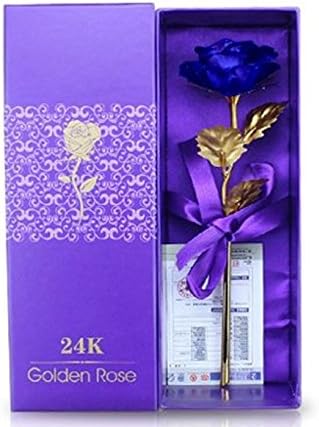 24K Gold Foil Plated Rose Lover's Golden Artificial Rose Flower Mothers day GiftValentine's Day Birthday Wedding Party Gift Decorative Flowers Blue