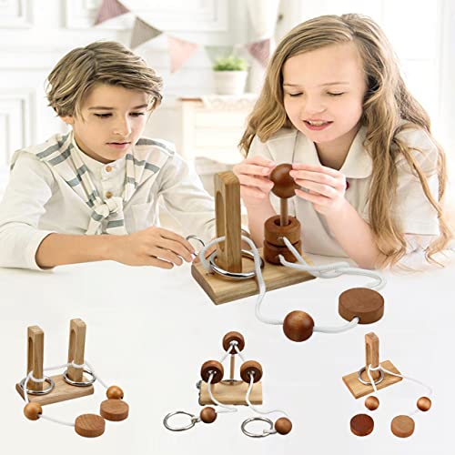 Brain Teaser Puzzle Wooden Threading Rope Loop Puzzle Luban Lock Brain