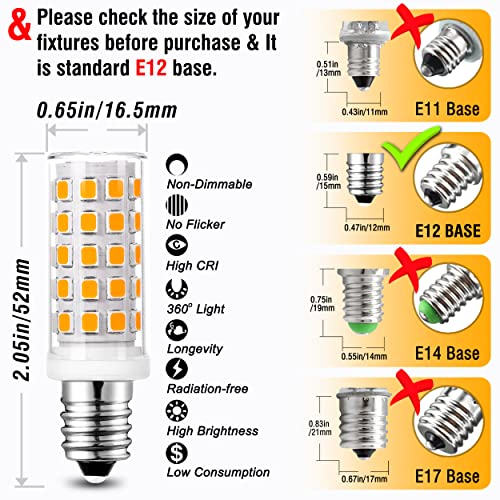 ALIDE E12 LED Candelabra Light Bulbs 6W C7,Replace E12 60 Watt Halogen Equivalent,Warm White 2700k T6 110V 120V Small Base E12 LED Bulbs for Ceiling Fan Chandelier Lighting,550lm(10Pack)