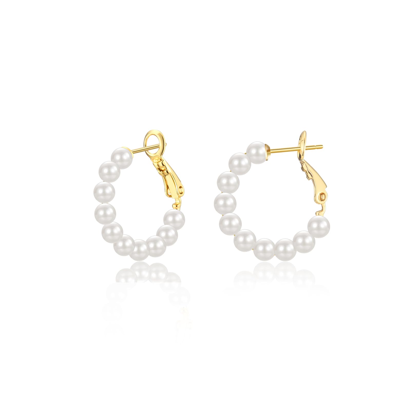 Pearl Hoop Earrings for Women, 14K Gold Plated Pearl Earrings 925 Sterling Silver Post Big Pearl Hoop Earrings Jewelry Gifts for Girls