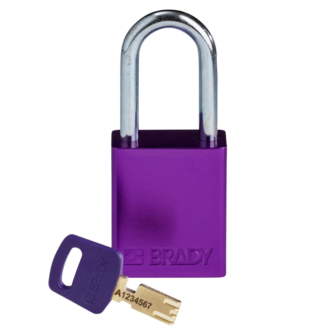 Brady SafeKey Padlock Aluminum - Lockout Padlock with Key - Lockout Tagout Security Lock for Indoor and Outdoor Use - Shackle Height 38.10 mm - Keyed Differently - Purple