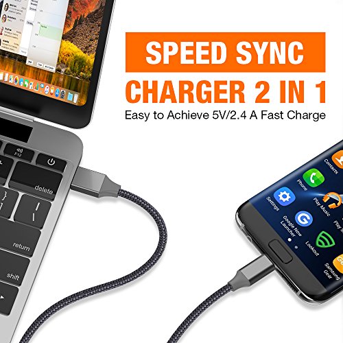 Micro USB Cable Android, BrexLink Micro USB to USB 2.0 Cable (2-Pack,6.6Ft) Nylon Braided Sync and Fast Charging Cable for Samsung, Kindle, Android Smartphones, Galaxy S7 Edge, Moto G5, PS4 (Grey)
