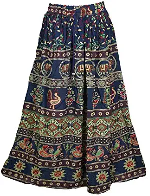 Womens Gypsy Fashion Maxi Skirt Animal Printed Flare Flirty Casual Summer Skirts S/M