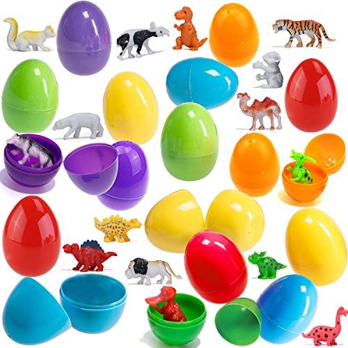 Plastic Easter Eggs Filled with Mini Dinosaurs Animals Figures Toys Inside, Educational Learning Toys Perfect for Children Toddlers Easter Hunting Party Favors - 18 Pack