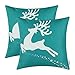 CaliTime Pack of 2 Soft Canvas Throw Pillow Covers Cases for Couch Sofa Home Decoration Christmas Holiday Reindeer with Stars Print 18 X 18 Inches Teal