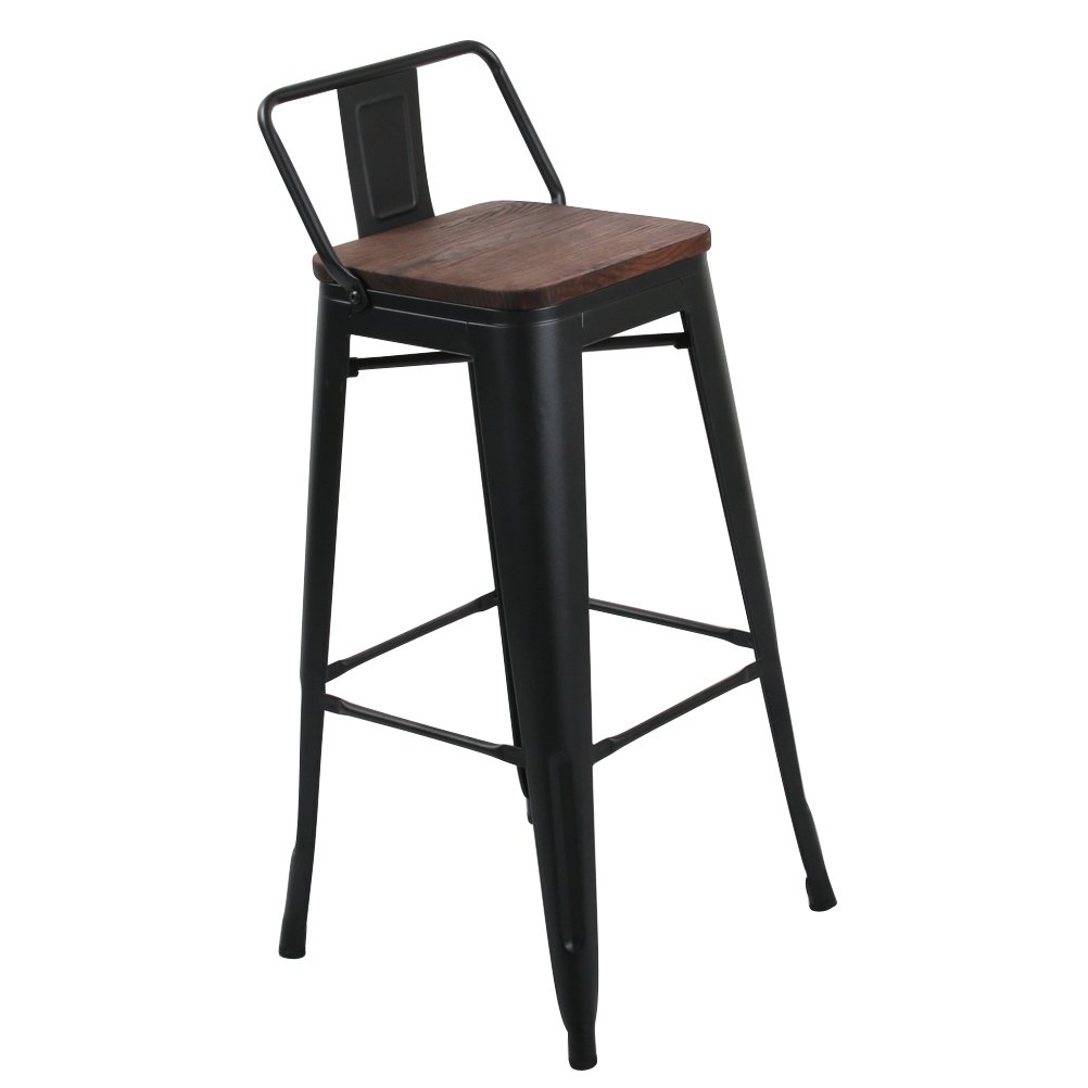 Changjie Furniture Industrial Metal Bar Stool for Indoor Kitchen Low Back Barstools Counter Bar Stools Set of 4 (30 inch, Black)