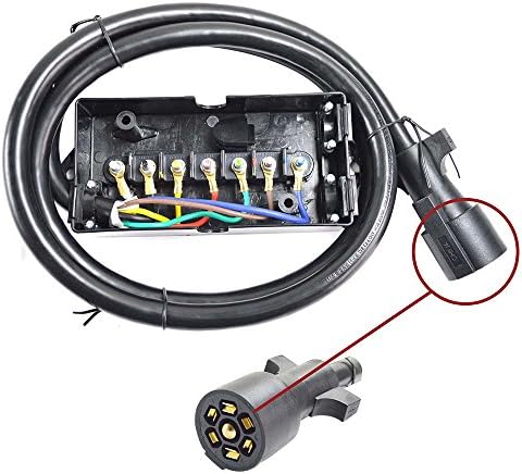 Superior Electric RVA1564 7-Way Trailer RV Truck Cord & Plug with 7-Pole Wiring Junction Box – 4ft Cable