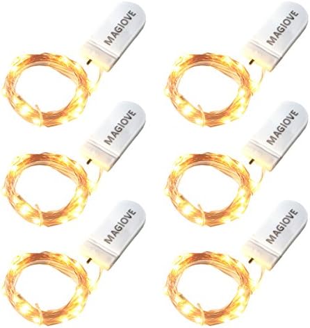 MAGIOVE 6pcs Led String Lights 7.2ft Warm White Waterproof Copper Wire Battery Operated Spare Batteries Include (2-set Baterries for each)