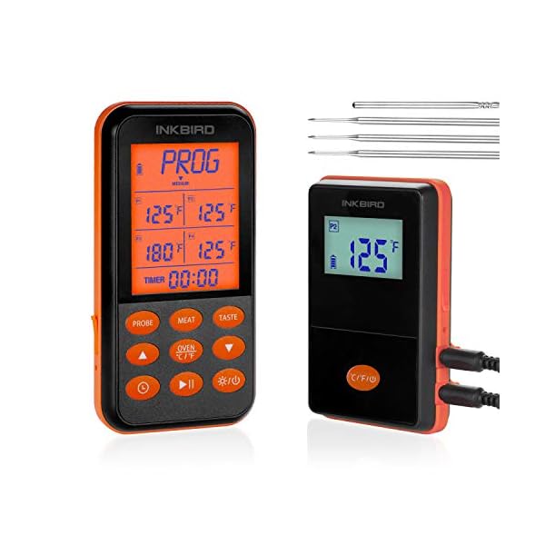 Inkbird Grillthermometer Funk IRF-4S mit 4 Messfühlern, IPX5 Wasserdichtes Grillthermometer Radio mit Beleuchtetes…
