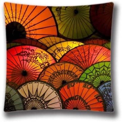 Pop Home Home Decor Cotton &amp; Polyester Throw Pillow Cushion Covers Bed and Couch Japanese Umbrellas Pillowcase 18" x 18" Inch (45x45 Cm)