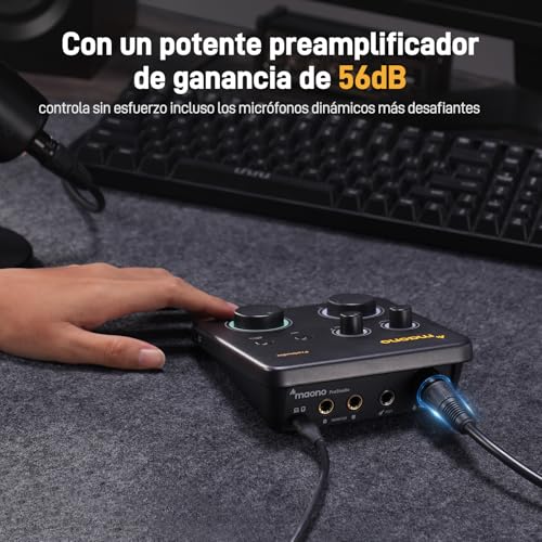 MAONO Interfaz de Audio USB para PC: Interfaz con Entrada XLR de 24 bits/192 kHz Software de Enrutamiento LOOPBACK ASIO Driver para Grabación de Música, Guitarra, Podcast, Streaming, DAW (PS22 Lite)