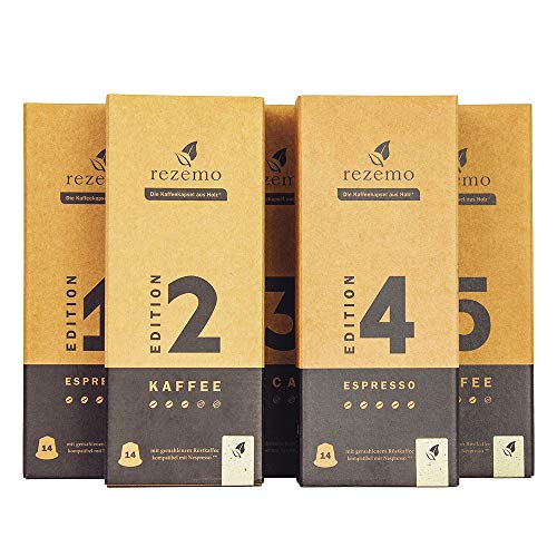rezemo Collection | 70 nachhaltige rezemo Kaffeekapseln aus Holz | 5 edle Kaffeesorten im praktischen Set | für…