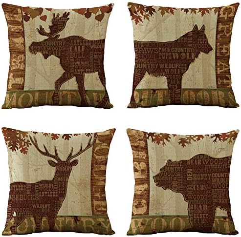 WOMHOPE 4 Pcs [Just Covers] - Animal Watercolor Pattern Cotton Linen Pillow Covers Throw Covers Square Cushion Pillowcase Decorative Pillow Shams (Winter Animal (Set of 4 pcs))