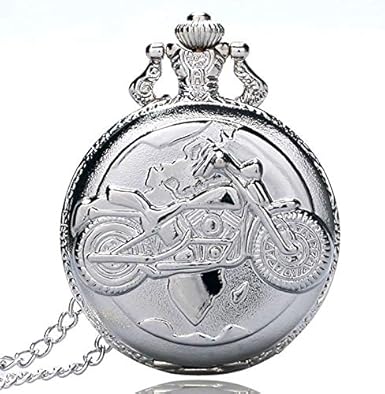Grosse Feine Kette Silber Taschenuhr Stilvolle Und Exquisite Personlichkeit Motorrad Anhanger Taschenuhr Amazon De Uhren