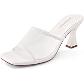 GRACESTRIDE Women's Mule Heels Chunky Kitten Heeled Sandals Mesh Slip On Square Toe Comfortable Casual Dress Pumps Shoes