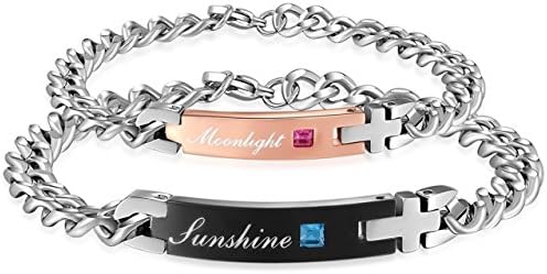 Global Jewelry Titanium Stainless Steel Sunshine and Moonlight Couple Bangle Bracelet Matching Set Valentine Gift
