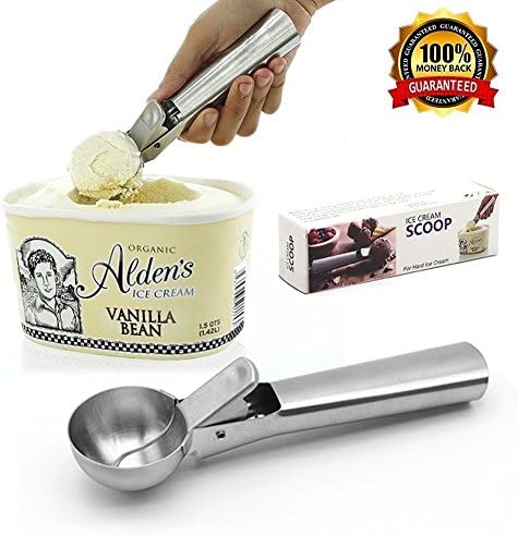 Ice Cream Scoop, Easy Trigger Professional Stainless Steel Ice Cream Dipper for Fruits, Cookie Dough and Water Melon Scoop, Dishwasher Safe, Solid and Durable, FDA Approved