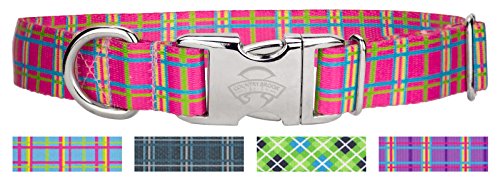 Country Brook Design Premium Bubblegum Pink Plaid Dog Collar - Large