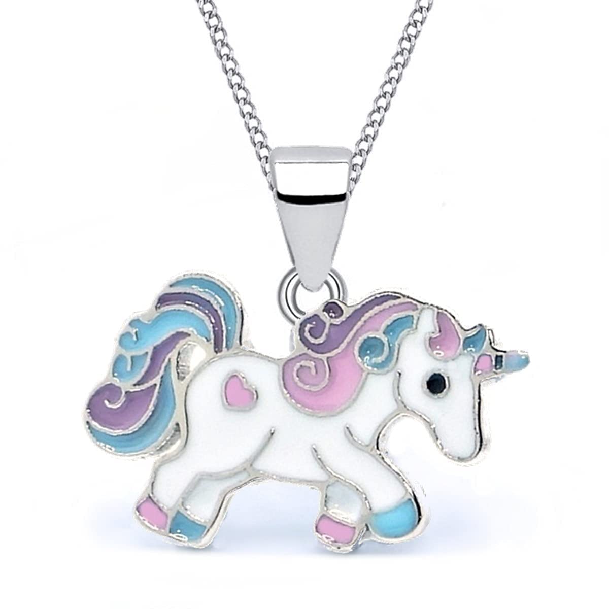 Goldene Hufeisen Girls Unicorn Pendant Necklace Sterling Silver with Enamel 38 cm Children's Chain Necklace