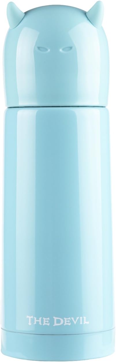 Landrind Portable Thermos Travel Mug Cute Design Vacuum Insulated Stainless Steel Thermos Water Bottle, Mini Size Coffee Thermos & Vacuum Flask (350 mL, The Devil & Blue)