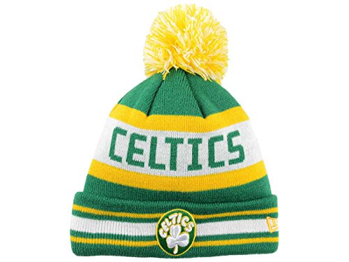 Boston Celtics NBA New Era Youth Jacob Cuffed Knit Kelly/White/Gold Pom Beanie Hat